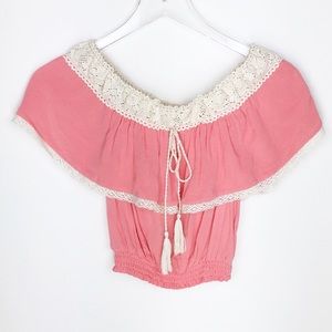 Flying Tomato Ruffle Off Shoulder Crop Top